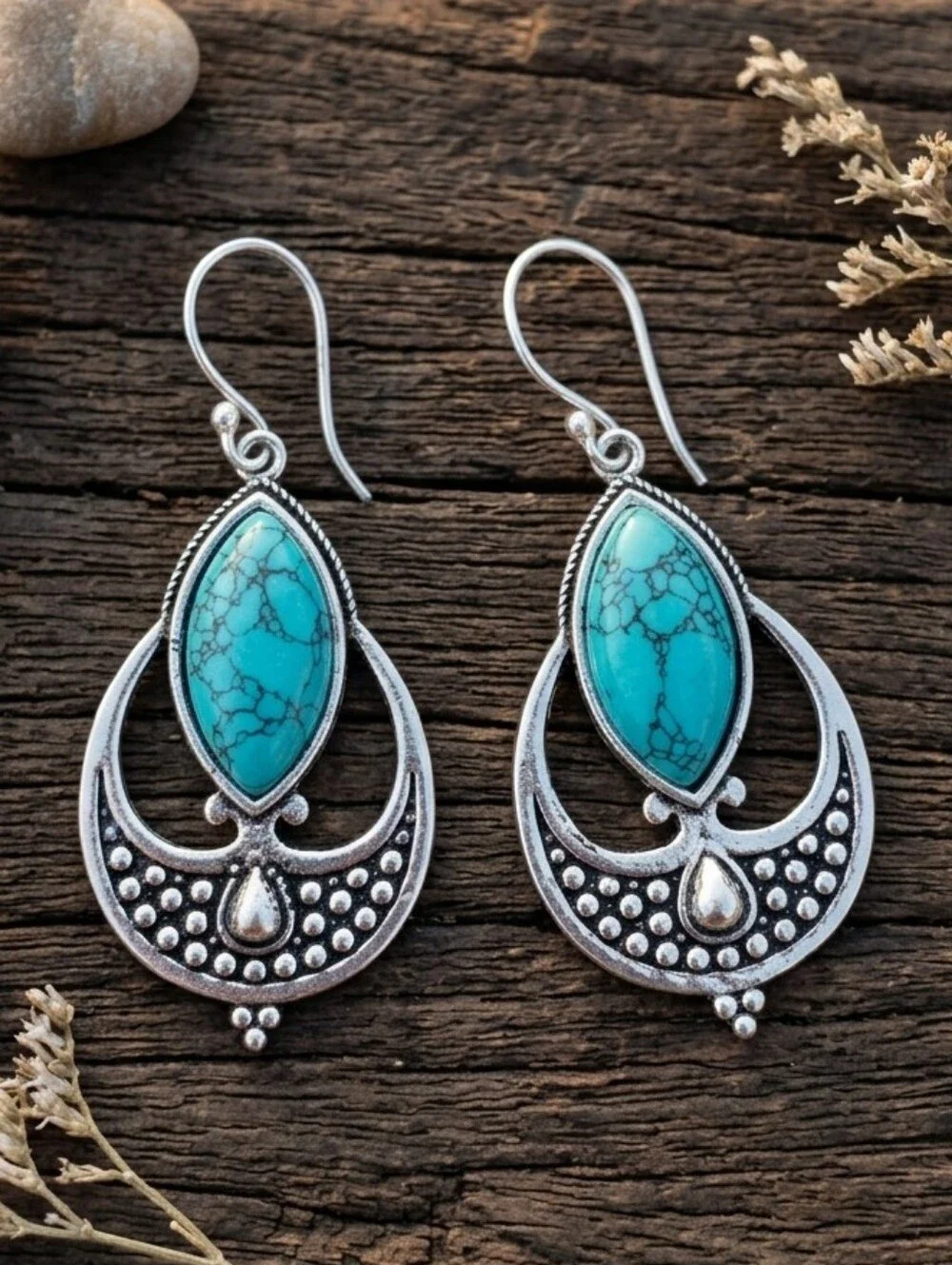 Turquoise Chandelier Earrings 925 Sterling Silver Boho Western Santa Fe 2.2